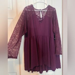 TORRID SZ 4 SUPER SOFT & LACE GRAPE PURPLE LATTICE BABYDOLL TOP